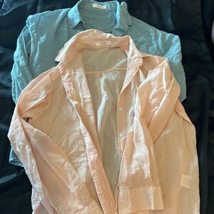 (2) Lucian 100% Cotton button down shirts size M/L Colors one blue one pink